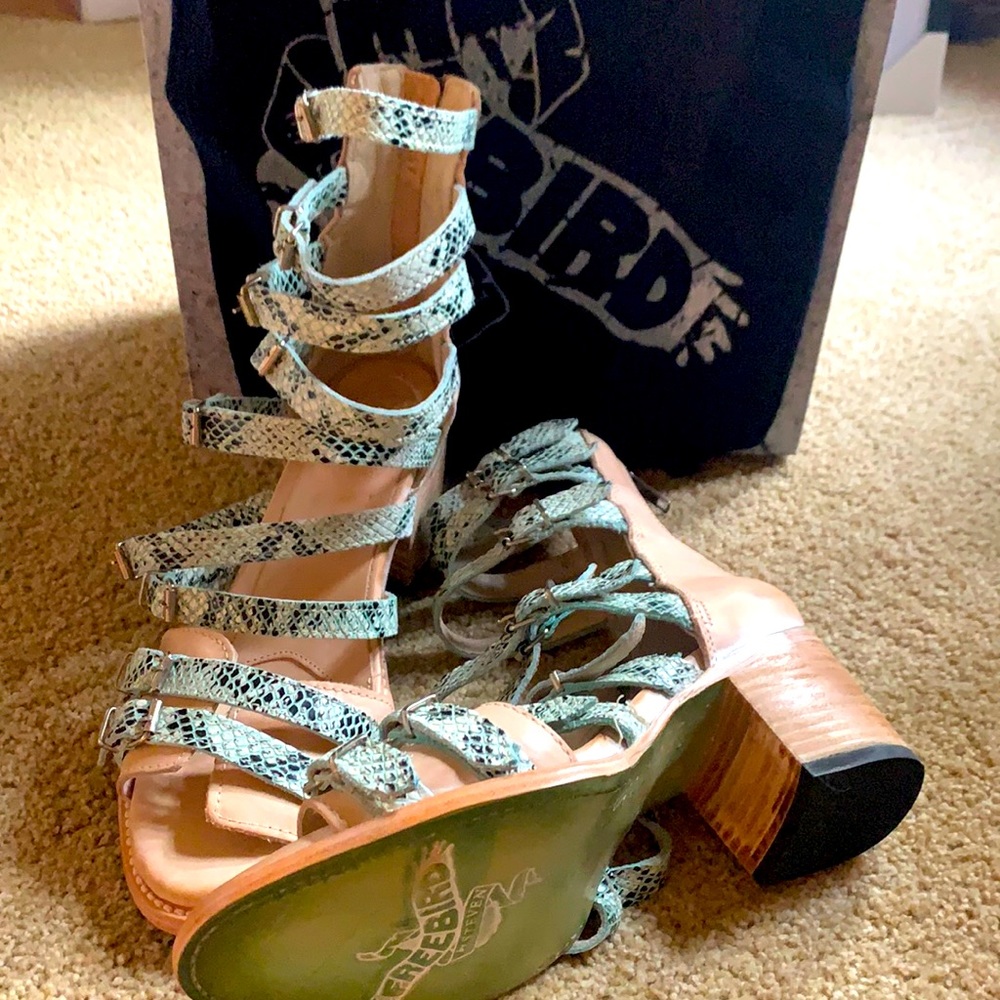 Freebird turquoise leather gladiator sandals. NEVER WORN!